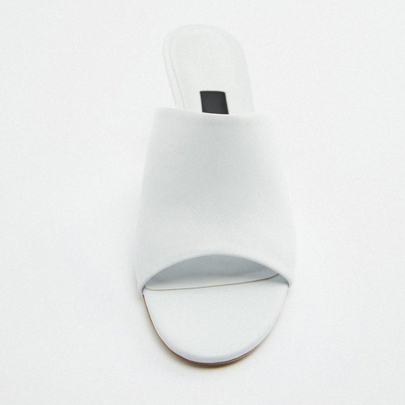 NEW Zara White 100% Genuine Soft Leather Slip On Sandals Heeled Mules Size 10 - Picture 4 of 9